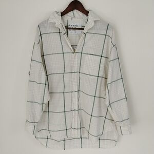 Frank & Eileen Shirley Shirt Size Small Green White Checks Oversized Cotton